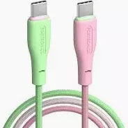 Portronics Hue X – 60W Type-C Cable, vibrant Green & Pink, fast charging, durable design, perfect for devices, tangle-free, 1.5m length, ideal for home and office use, stylish and functional.