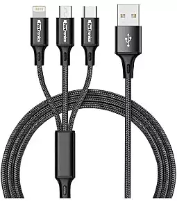Portronics Konnect A Trio 3-in-1 Cable – 1.5M 3.0A Fast Charging & Data Transfer for Multiple Devices