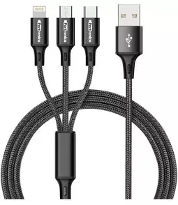 Portronics Konnect A Trio 3-in-1 Cable – 1.5M 3.0A Fast Charging & Data Transfer for Multiple Devices
