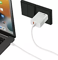 Portronics Adapto 65 Pro 65W Fast Wall Charger – Dual Charging Ports | Compact Design | White