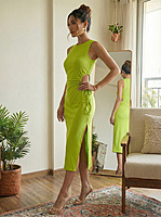 Ribbed Drawstring Midi Dress