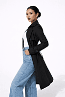 Black Trench Coat with Leopard Lining