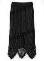 Lace Hem Ribbed Midi Skirt