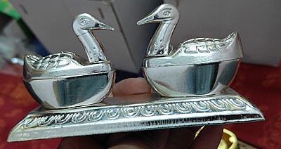 VARALAKSHMI Silver plated Kumkum Dabbi made of german silver (Silver Swan)