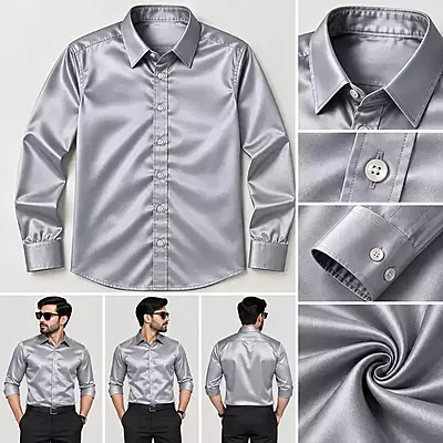Men’s Silver Grey Solid Button-Down Shirt