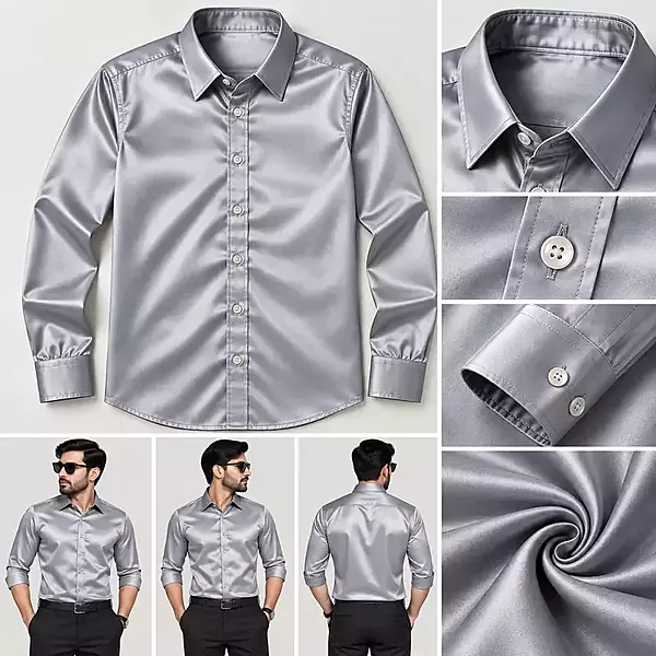 Men’s Silver Grey Solid Button-Down Shirt