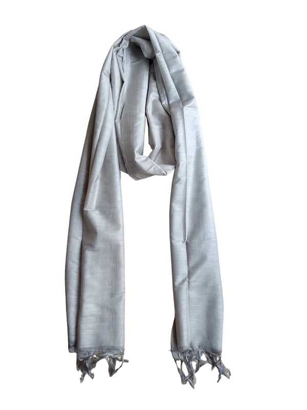 Silver Cotton Silk Solid Dupatta