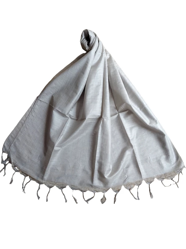 Silver Cotton Silk Solid Dupatta