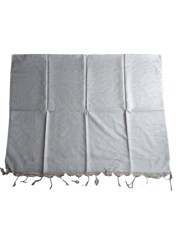 Silver Cotton Silk Solid Dupatta
