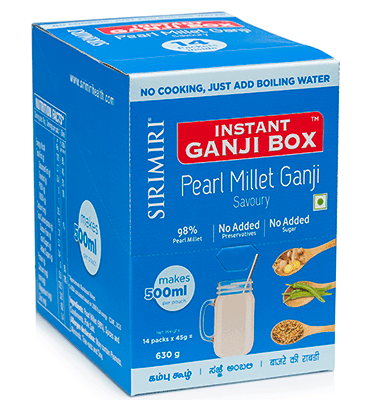 SIRIMIRI GANJI BOX Instant Pearl Millet Ganji packaging and prepared porridge bowl
