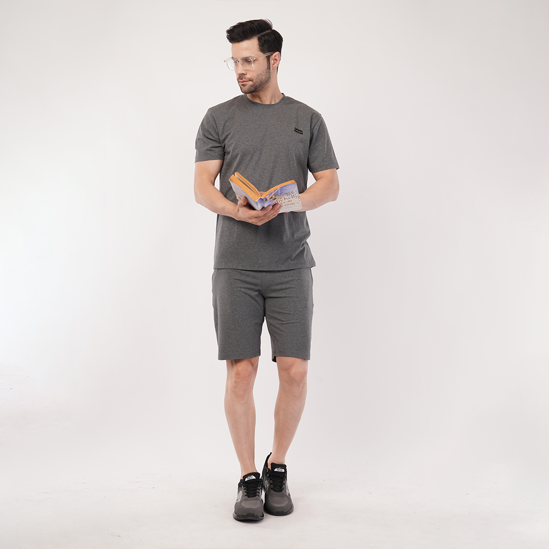 Men's Sports & T-Shirt Set - Lycra, 180 GSM, Dark Grey (S, M, L) | Lightweight & Breathable Activewear