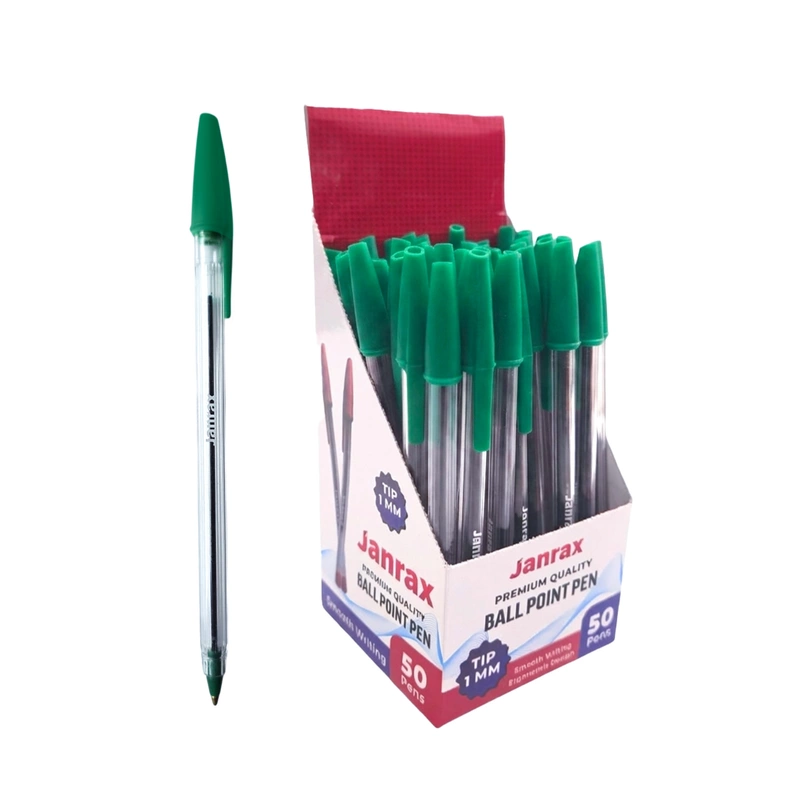 Box of 50 Green Ballpoint Pens Smooth Glide by Janrax