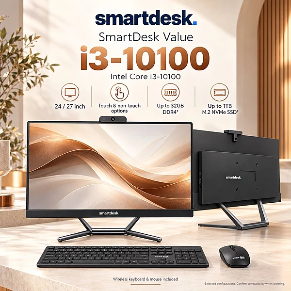 SmartDesk Value Core i3-10100 All-in-One PC – 10th Gen