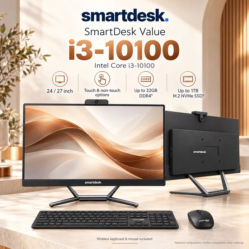SmartDesk Value Core i3-10100 All-in-One PC β 10th Gen