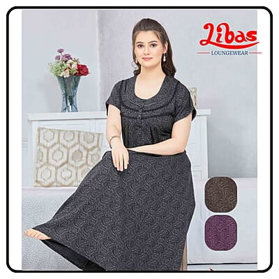 Revolver Black Premium Soft Cotton Nighty with Geometric Design From Libas Loungewear - PS548