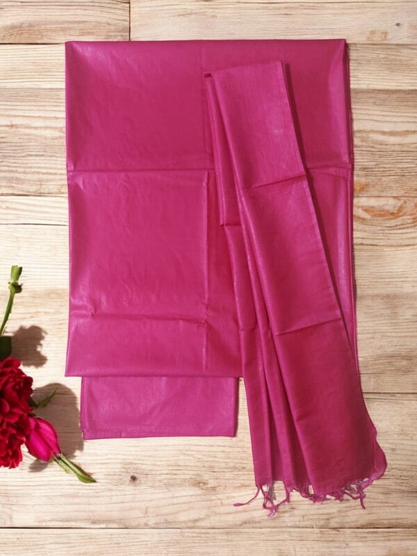 Pink Solid katan silk Unstitched Salwar Suit Fabric with Dupatta