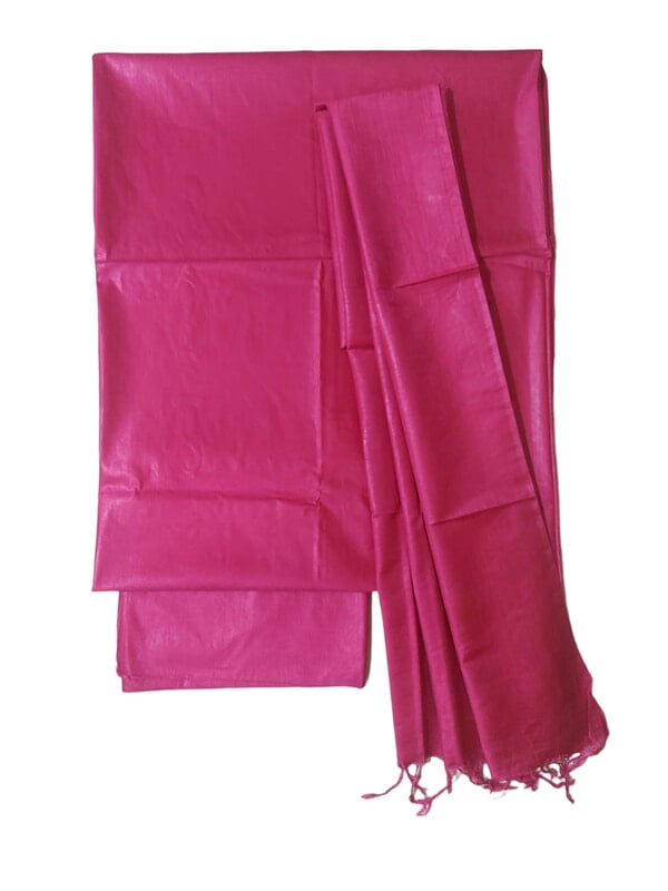 Pink Solid katan silk Unstitched Salwar Suit Fabric with Dupatta