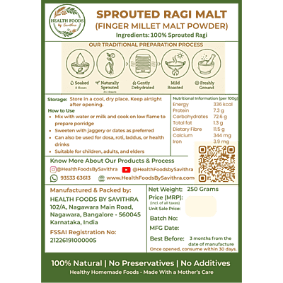 Sprouted Finger Millet (Ragi) Malt Powder (250 g)