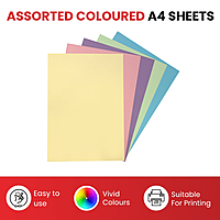 Pack of 50 A4 Assorted Pastel Coloured Card 160gsm Sheets