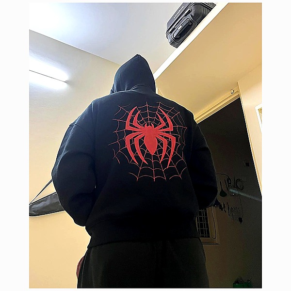Hand-Painted Spider Web Zip-Up Hoodie