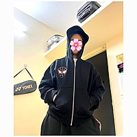 Hand-Painted Spider Web Zip-Up Hoodie