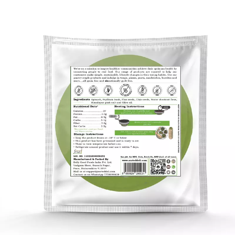 Spinach Roti (Pack Of 5) | 2.5 Gms Net Carbs