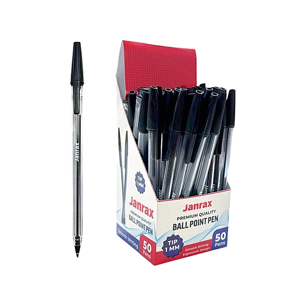 Box of 50 Black Ballpoint Pens Smooth Glide by Janrax