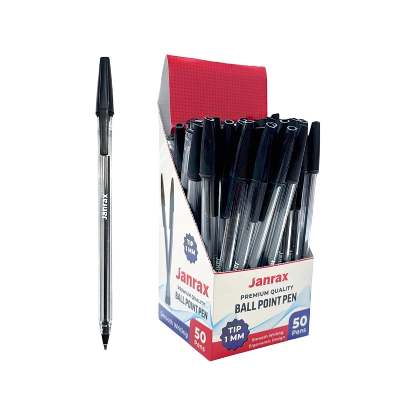 Box of 50 Black Ballpoint Pens Smooth Glide by Janrax