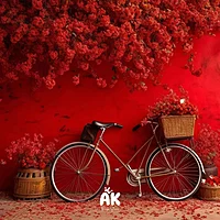 Fabric Baby Backdrop - Red Bloomy Ride - 5x7 Feet