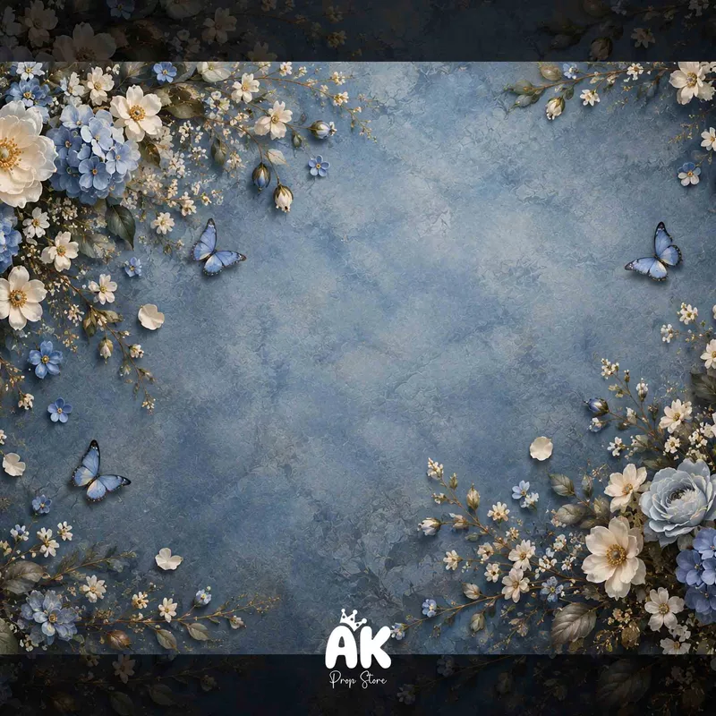 Blue Floral Butterfly - 4x5 Feet