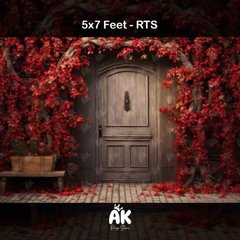 Red Bloomy Door - 5x7 Feet