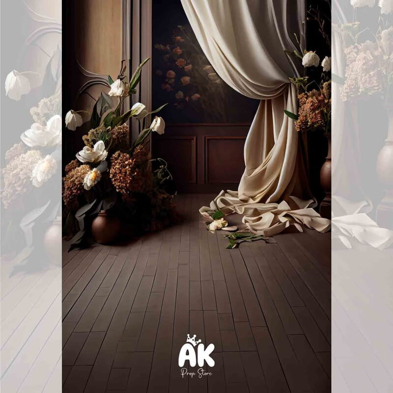 Brown Floral Curtain