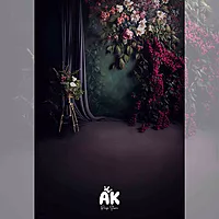 Green Floral Curtain Portrait