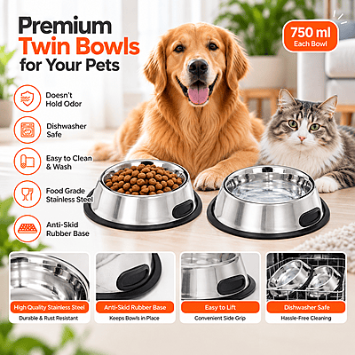 Anti Skid stainless steel bowl  - Pack of 2