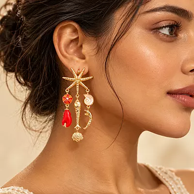 Marisca Gold-Tone Ocean Charm Drop Earrings