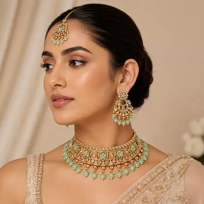 Mint Meher Antique Gold Choker Jewellery Set