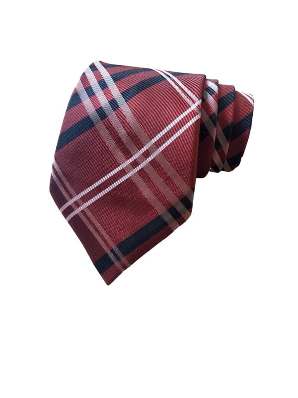 Burgundy Striped Necktie with Pocket Square