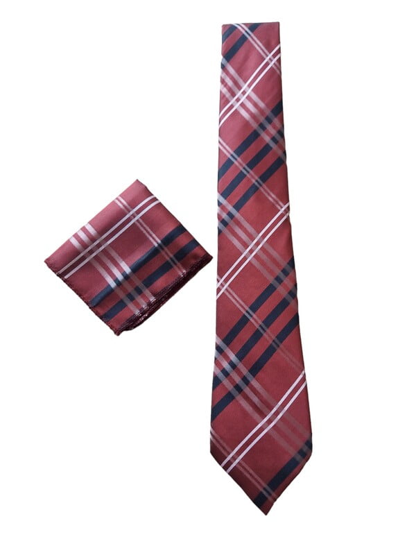 Burgundy Striped Necktie with Pocket Square