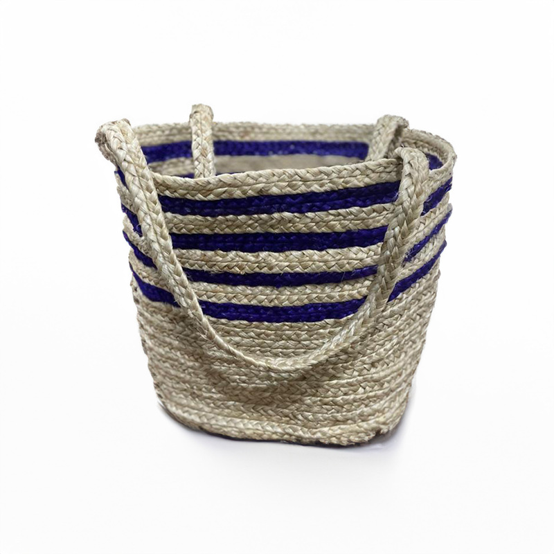 Jute Hand bag / Jute Braided tote bag Eco-Friendly Blue & Brown