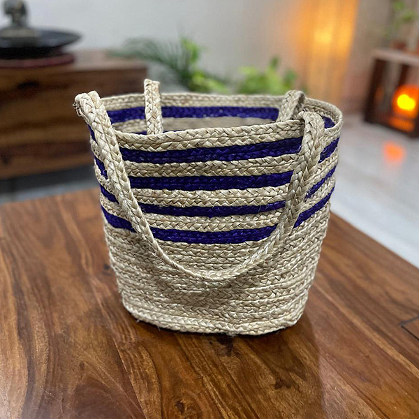 Jute Hand bag / Jute Braided tote bag Eco-Friendly Blue & Brown