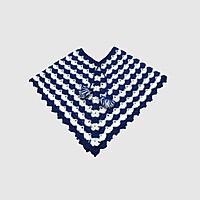 (3-4 Years) Kids Handknitted Navy Blue and White Woolen Poncho