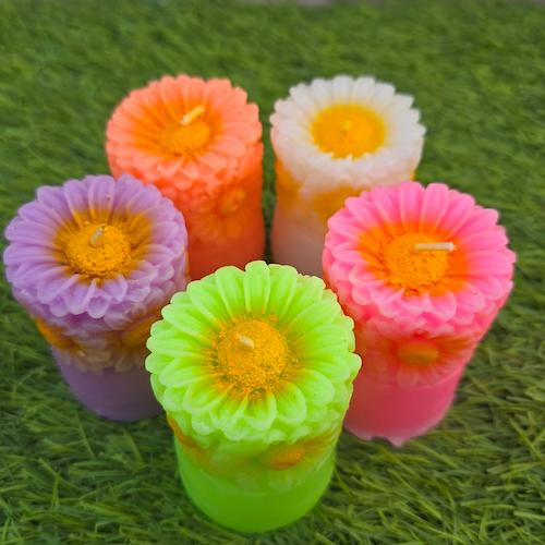 Diwali Candle - Sunflower Pillar - Multi Color - 5pc