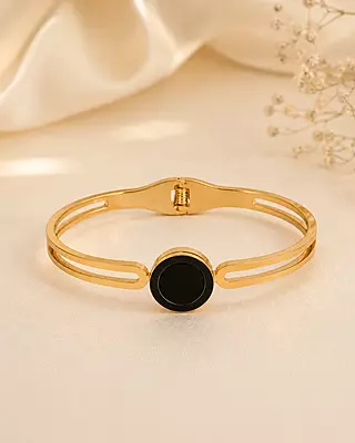 Noir Orbit Black Disc Gold-Tone Bracelet