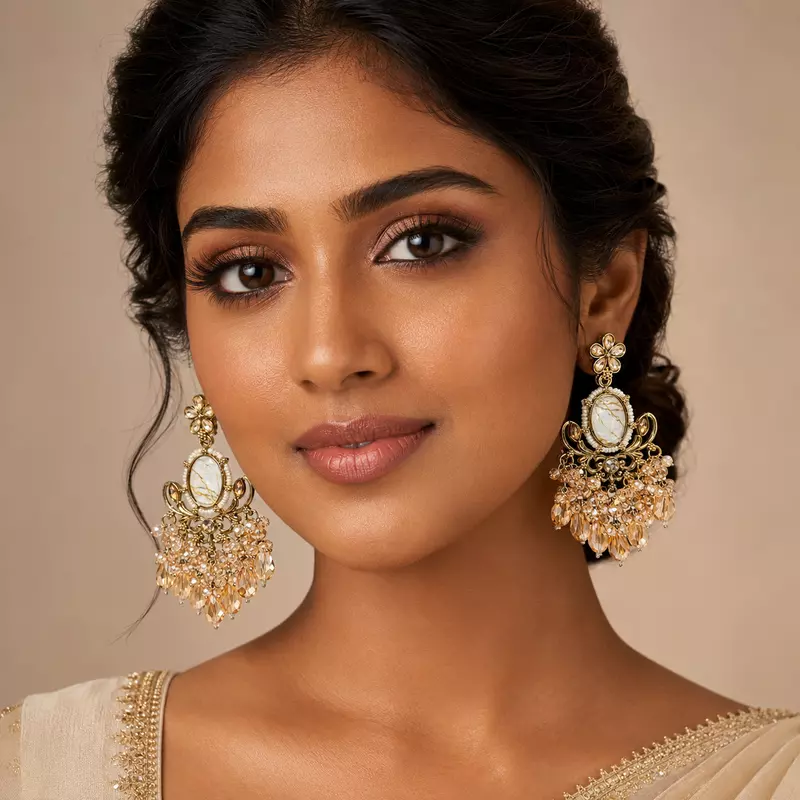 Seraphina Ivory Marble Crystal Chandelier Earrings