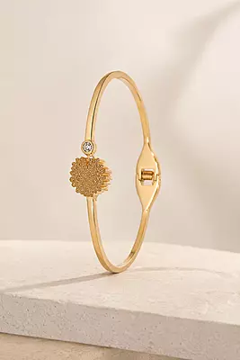 Solara Textured Floral Medallion Gold-Tone Bracelet