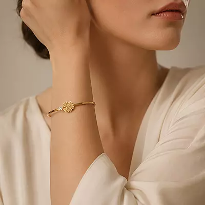 Solara Textured Floral Medallion Gold-Tone Bracelet