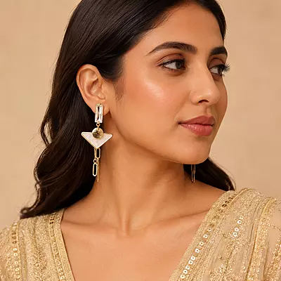 Celestia Pearl Triangle Crystal Gold-Tone Drop Earrings