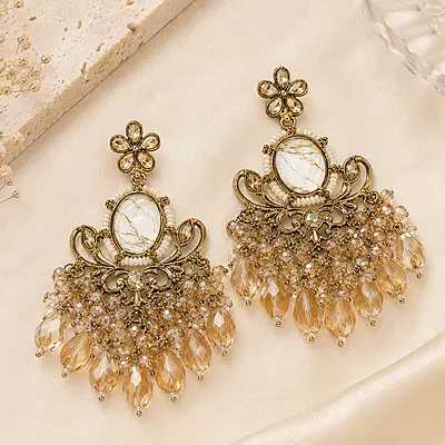 Seraphina Ivory Marble Crystal Chandelier Earrings