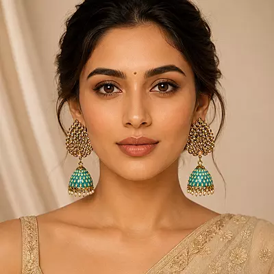 Zariya Turquoise Pearl Statement Jhumka Earrings