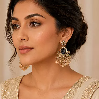 Zarvisha Black Marble Crystal Chandelier Earrings